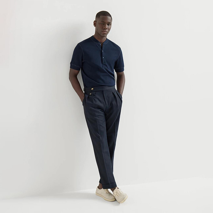 brunello cucinelli batavia cotton pleated straight leg trousers